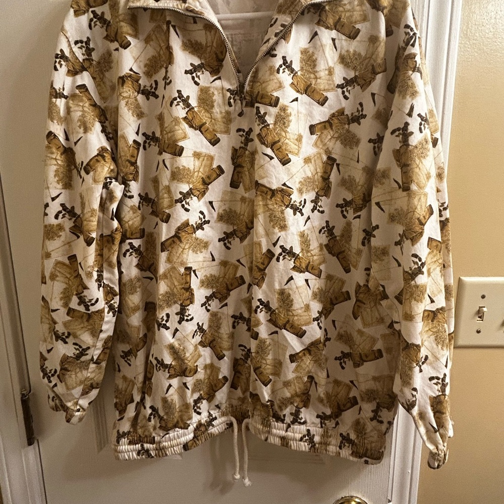 Line Up For Sport Cream and Brown Golf Patterned Quarter Zip Pullover